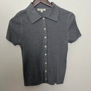 Alex Mill Suzanne Ribbed Polo button up in Heather Grey
